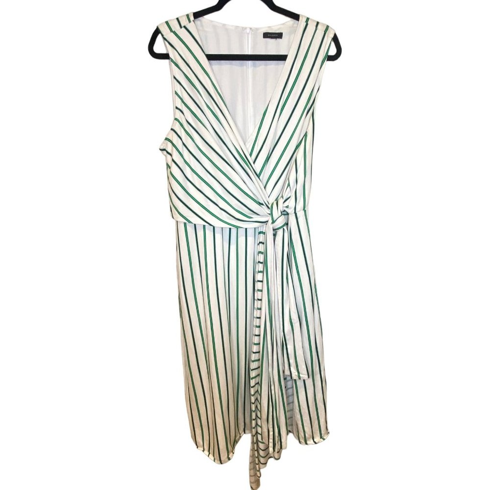 Halogen Draped Faux Wrap Striped Green White Dress L Green White Lined - Picture 2 of 16